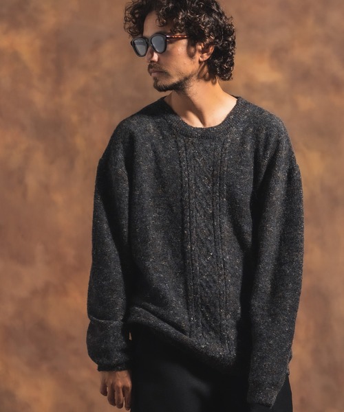 Jih Nunc（ジーヌンク）の「mn2240-ルーズシルエットカラーネップケーブルニット（ニット/セーター・メンズ・キャメル/チャコール・M/S/L）」の16枚目の写真