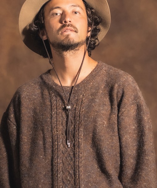 Jih Nunc（ジーヌンク）の「mn2240-ルーズシルエットカラーネップケーブルニット（ニット/セーター・メンズ・キャメル/チャコール・M/S/L）」の5枚目の写真