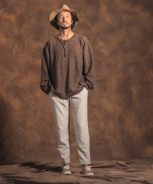 Jih Nunc（ジーヌンク）の「mn2240-ルーズシルエットカラーネップケーブルニット（ニット/セーター・メンズ・キャメル/チャコール・M/S/L）」の14枚目の写真