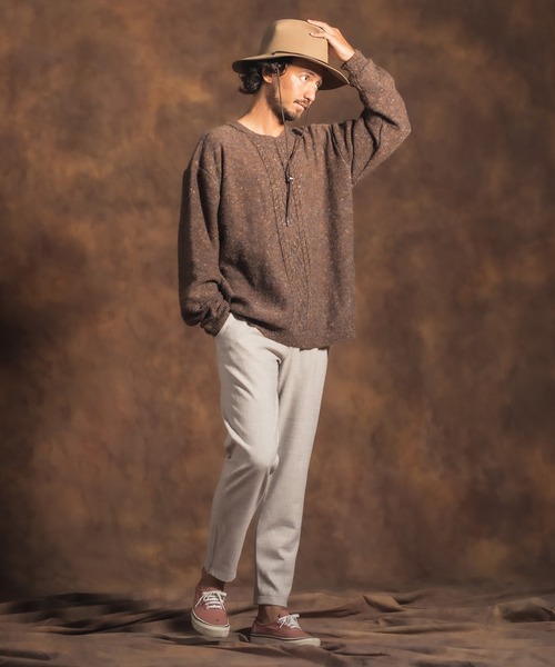 Jih Nunc（ジーヌンク）の「mn2240-ルーズシルエットカラーネップケーブルニット（ニット/セーター・メンズ・キャメル/チャコール・M/S/L）」の11枚目の写真