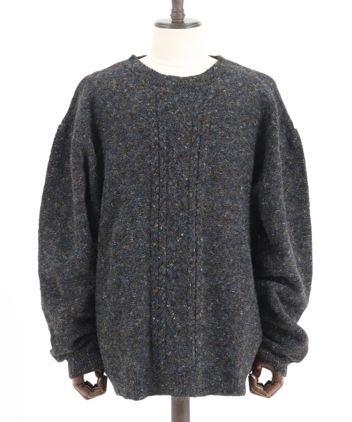 Jih Nunc（ジーヌンク）の「mn2240-ルーズシルエットカラーネップケーブルニット（ニット/セーター・メンズ・キャメル/チャコール・M/S/L）」の10枚目の写真