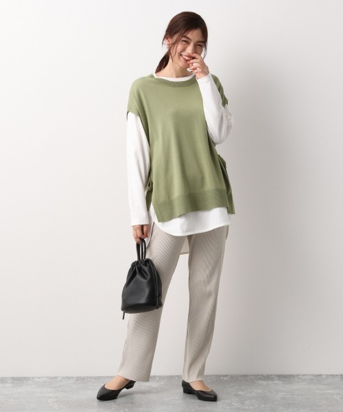 GLOBAL WORK（グローバルワーク）の「セルフ裾カットリブパンツ/893281（その他パンツ・レディース・ブラック/オフホワイト/ブラウン系その他/ブラウン系その他2・FREE）」の5枚目の写真