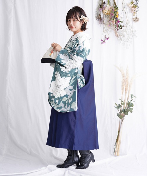 utatane（ウタタネ）の「袴セット ブルーグリーンに白牡丹（着物 