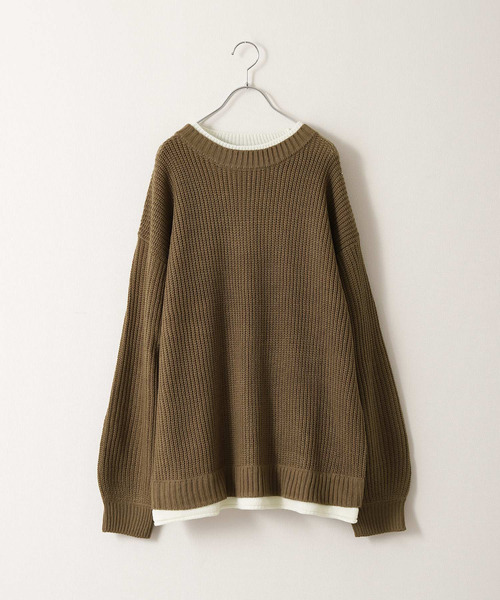 ZIP FIVE(ジップファイブ)の「【ZIP FIVE】7Gあぜ編みオーバーサイズレイヤードクルーネックニットセーター(ニット/セーター・メンズ・アイボリー/ブラック/グリーン/ブラウン/ブルー/グレー/ナチュラル/ブラウン系/ブルー系/マスタード/ネイビー/グレイッシュベージュ/ブルー系1・MEDIUM/LARGE)」の4枚目の写真
