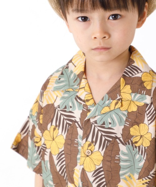 MAKE YOUR DAY(メイクユアデイ)の「ボタニカル柄シャツ■80~140cm(シャツ/ブラウス・キッズ・レッド/イエロー/ピンク・140/80/90/100/130/120/110)」の1枚目の写真