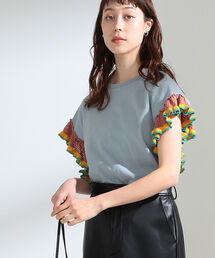 Ray BEAMS | Ray BEAMS / ライン フリル スリーブ Tシャツ(Tシャツ/カットソー)