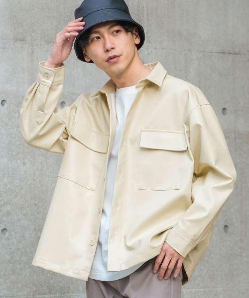 improves(インプローブス)の「PUレザー オーバーサイズ CPO ジャケット(ブルゾン)」|ライトベージュ