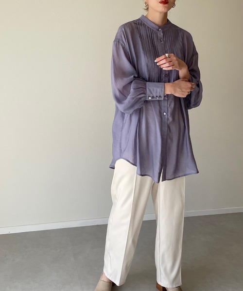 y/m by misato（イムバイミサト）の「シアーピンタックシャツ（シャツ/ブラウス・レディース・パープル/オフホワイト/ダークベージュ・FREE）」の21枚目の写真