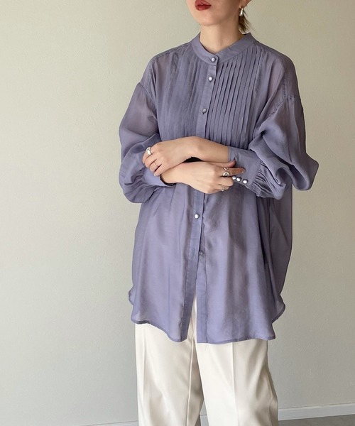 y/m by misato（イムバイミサト）の「シアーピンタックシャツ（シャツ/ブラウス・レディース・パープル/オフホワイト/ダークベージュ・FREE）」の15枚目の写真