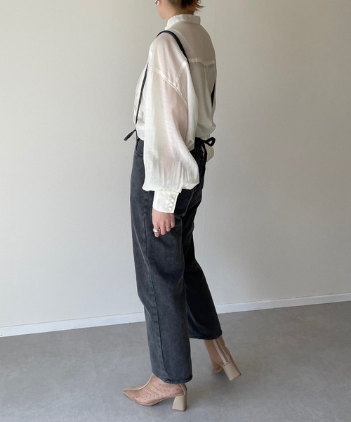 y/m by misato（イムバイミサト）の「シアーピンタックシャツ（シャツ/ブラウス・レディース・パープル/オフホワイト/ダークベージュ・FREE）」の16枚目の写真