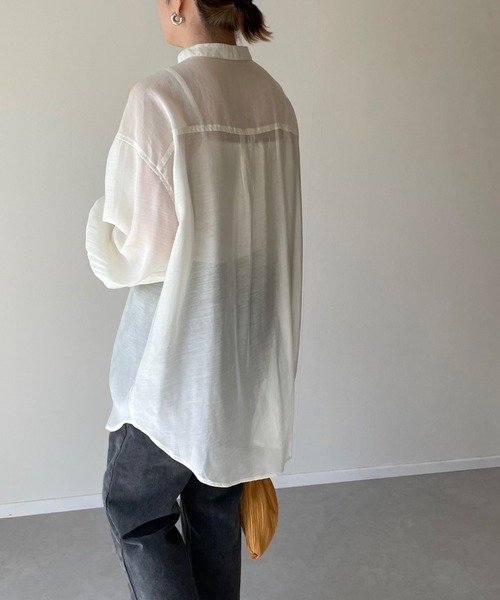 y/m by misato（イムバイミサト）の「シアーピンタックシャツ（シャツ/ブラウス・レディース・パープル/オフホワイト/ダークベージュ・FREE）」の22枚目の写真