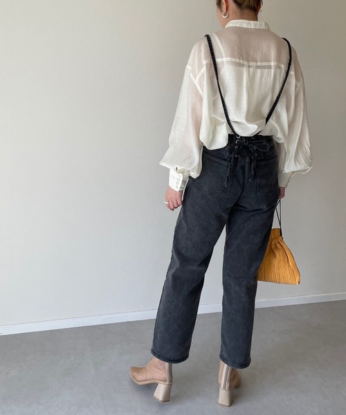 y/m by misato（イムバイミサト）の「シアーピンタックシャツ（シャツ/ブラウス・レディース・パープル/オフホワイト/ダークベージュ・FREE）」の18枚目の写真