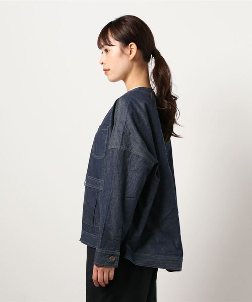 Lugnoncure（ルノンキュール）の「リネン混ジャケット（デニムジャケット・レディース・ネイビー/オフホワイト・ﾌﾘ-）」の4枚目の写真