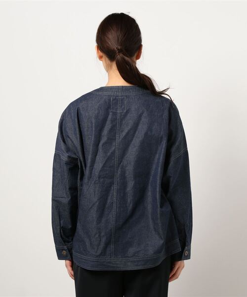 Lugnoncure（ルノンキュール）の「リネン混ジャケット（デニムジャケット・レディース・ネイビー/オフホワイト・ﾌﾘ-）」の5枚目の写真