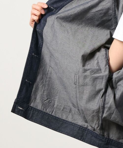 Lugnoncure（ルノンキュール）の「リネン混ジャケット（デニムジャケット・レディース・ネイビー/オフホワイト・ﾌﾘ-）」の6枚目の写真