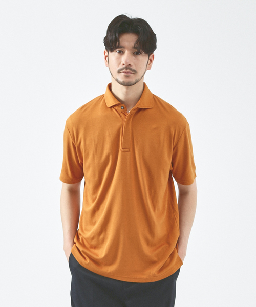 ABAHOUSE（アバハウス）の「スムース 翡翠 冷感 ポロシャツ（ポロシャツ・メンズ・オフホワイト/グレイッシュブルー/ダークオレンジ/ダークネイビー・44/46/48/50）」の14枚目の写真