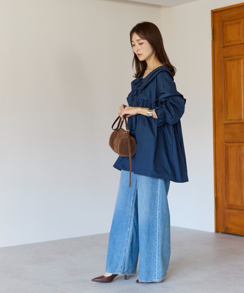 セール】＜選べる新柄登場＞ビックカラーフリルブラウス/チュニック