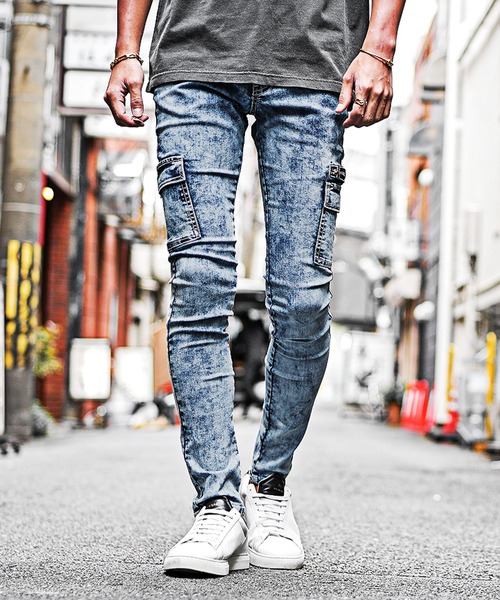 SOMEDIFF（サムディフ）の「【JOKER】オリジナル/スキニーデニムカーゴパンツ メンズ タイトデニム 春服 冬服（デニムパンツ・メンズ・インディゴブルー/ブラック/ブルー/ケミカルウォッシュ・M/L/S/XL）」の4枚目の写真