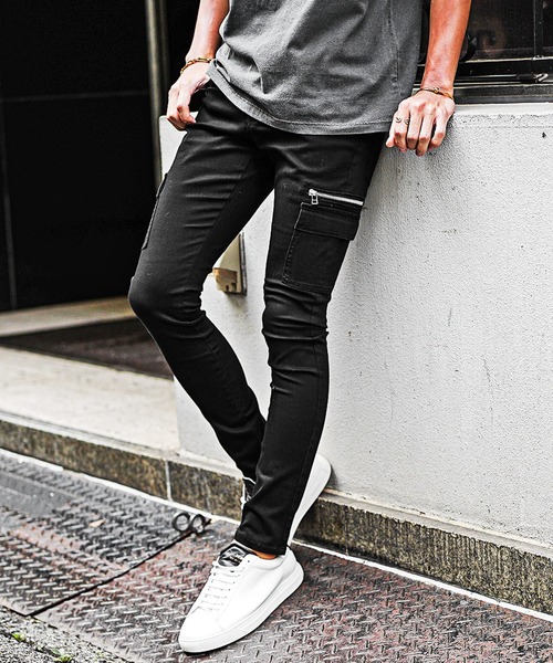 SOMEDIFF（サムディフ）の「【JOKER】オリジナル/スキニーデニムカーゴパンツ メンズ タイトデニム 春服 冬服（デニムパンツ・メンズ・インディゴブルー/ブラック/ブルー/ケミカルウォッシュ・M/L/S/XL）」の5枚目の写真