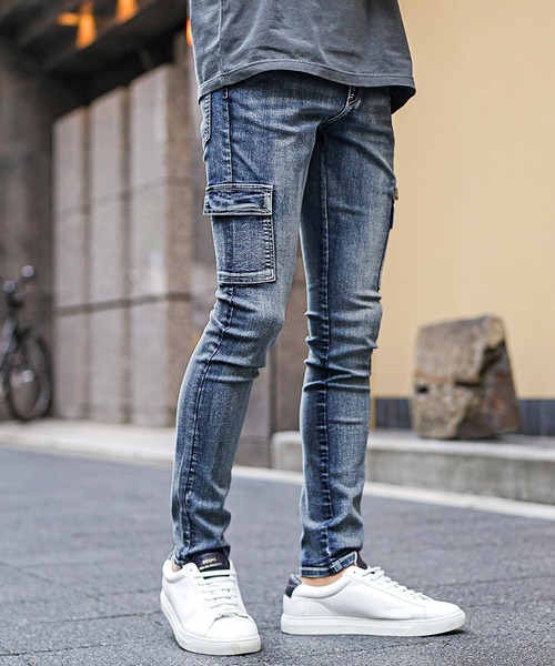 SOMEDIFF（サムディフ）の「【JOKER】オリジナル/スキニーデニムカーゴパンツ メンズ タイトデニム 春服 冬服（デニムパンツ・メンズ・インディゴブルー/ブラック/ブルー/ケミカルウォッシュ・M/L/S/XL）」の9枚目の写真