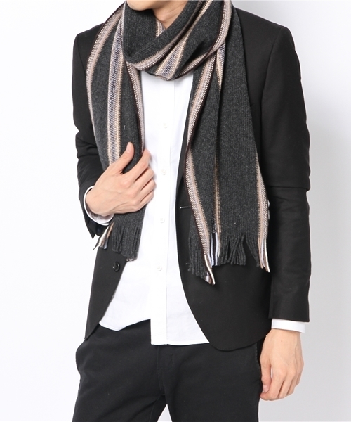 BEAUTY&YOUTH UNITED ARROWS（ビューティーアンドユースユナイテッドアローズ）の「BY scotland 3ライン マフラー ◆（マフラー・メンズ・ライトグレー/ダークグレー/ワインレッド/ネイビー・ONESIZE）」の7枚目の写真