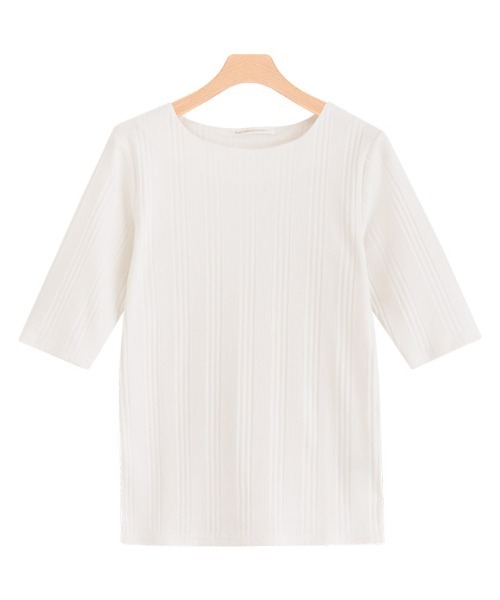 Pierrot（ピエロ）の「ランダムテレコ5分袖Tシャツ（Tシャツ/カットソー・レディース・ブラック/アイボリー/モカ/ブルー・L/M）」の20枚目の写真