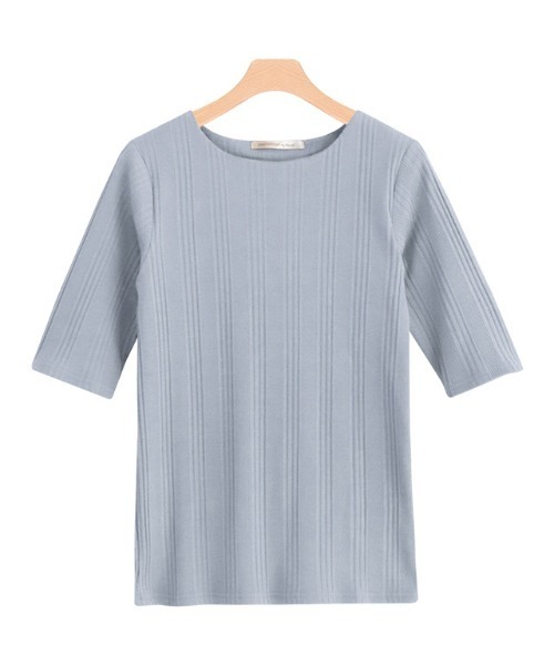 Pierrot（ピエロ）の「ランダムテレコ5分袖Tシャツ（Tシャツ/カットソー・レディース・ブラック/アイボリー/モカ/ブルー・L/M）」の8枚目の写真