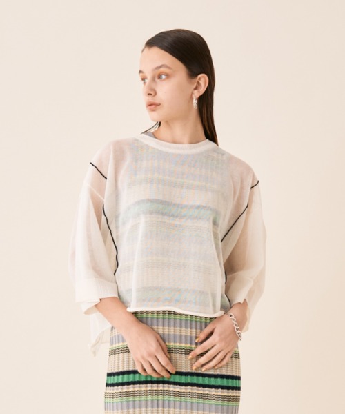 Solace（ソレイス）の「ルーズラインシアーニット（ニット/セーター・レディース・ホワイト/ブラック/ミント/グレー/ベージュ・FREE）」の8枚目の写真