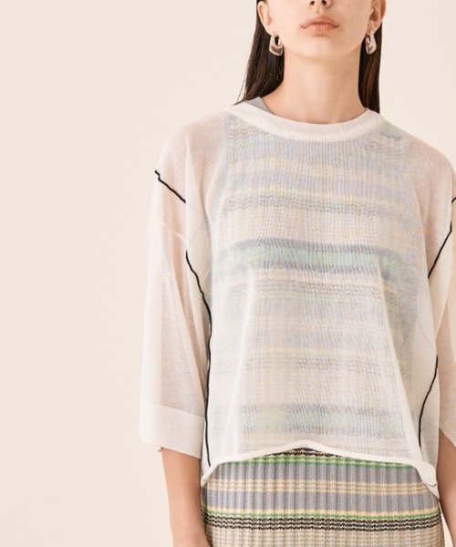 Solace（ソレイス）の「ルーズラインシアーニット（ニット/セーター・レディース・ホワイト/ブラック/ミント/グレー/ベージュ・FREE）」の9枚目の写真