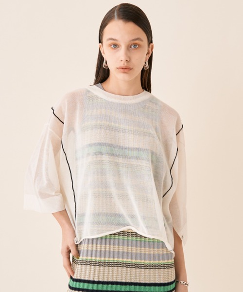 Solace（ソレイス）の「ルーズラインシアーニット（ニット/セーター・レディース・ホワイト/ブラック/ミント/グレー/ベージュ・FREE）」の7枚目の写真