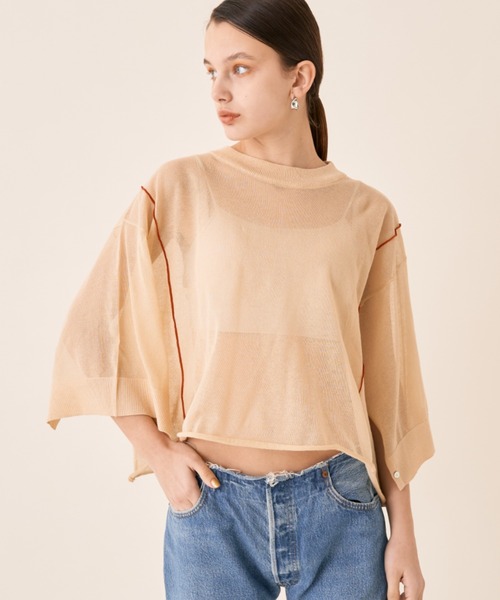 Solace（ソレイス）の「ルーズラインシアーニット（ニット/セーター・レディース・ホワイト/ブラック/ミント/グレー/ベージュ・FREE）」の6枚目の写真