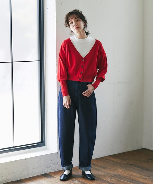 and R（アンドアール）の「ショート丈ロングスリーブカーディガン（カーディガン/ボレロ・レディース・レッド/ネイビー・FREE）」の3枚目の写真