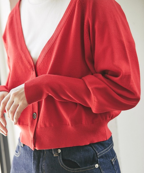 and R（アンドアール）の「ショート丈ロングスリーブカーディガン（カーディガン/ボレロ・レディース・レッド/ネイビー・FREE）」の7枚目の写真