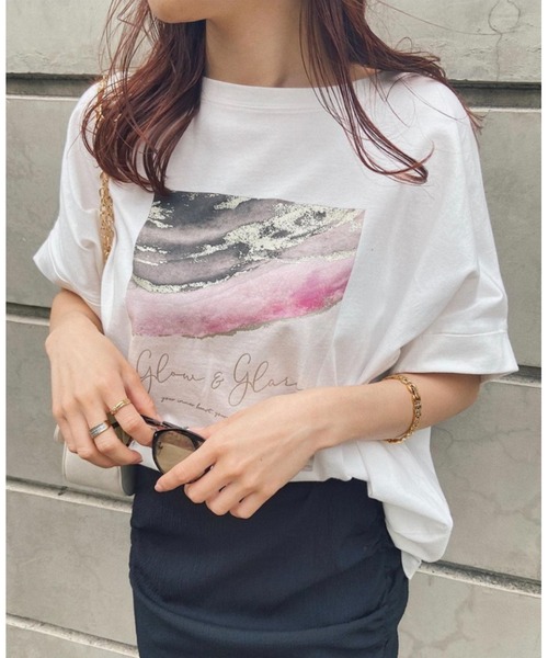 rienda（リエンダ）の「ストーンアートロゴTシャツ（Tシャツ/カットソー・レディース・ピンク/ホワイト/ブラック/ライトイエロー・FREE）」の2枚目の写真