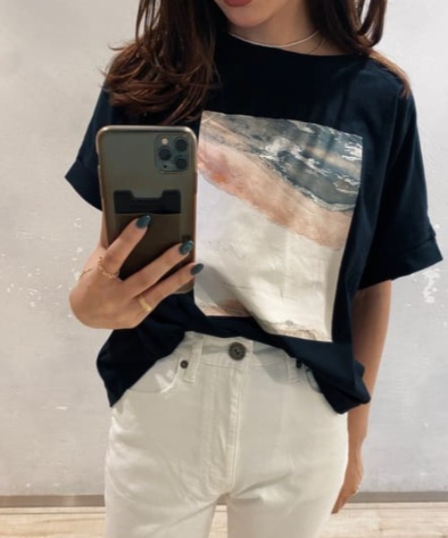 rienda（リエンダ）の「ストーンアートロゴTシャツ（Tシャツ/カットソー・レディース・ピンク/ホワイト/ブラック/ライトイエロー・FREE）」の3枚目の写真