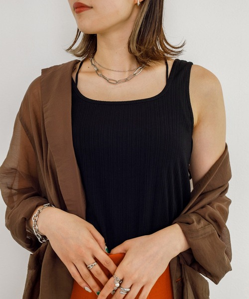 w closet（ダブルクローゼット）の「ランダムリブタンクトップ（タンクトップ・レディース・ライトブルー/パープル/ブラウン/ダークオレンジ/ダークグリーン/ブラック/アイボリー・FREE）」の3枚目の写真