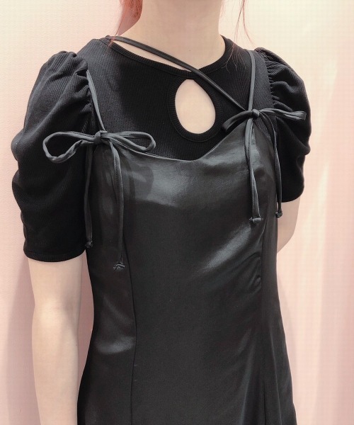 lilLilly（リルリリー）の「サテンランジェリーワンピース（ワンピース・レディース・ブラック/ベージュ/ピンク/グレー/ブルー・FREE）」の6枚目の写真