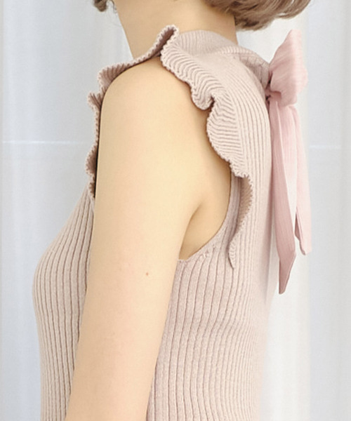 TITTY&CO.(ティティーアンドコー)の「ショルダーフリルニットトップス(ニット/セーター・レディース・ライトブルー/ブラック/ピンク・FREE)」の6枚目の写真