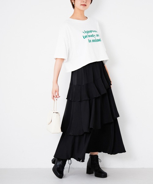 Heather（ヘザー）の「ラッフルティアードロングスカート  218105（スカート・レディース・アイボリー/ブラック/グレー・FREE）」の5枚目の写真