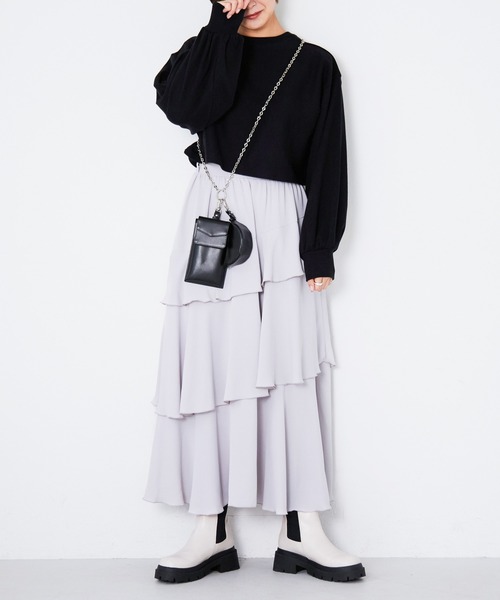 Heather（ヘザー）の「ラッフルティアードロングスカート  218105（スカート・レディース・アイボリー/ブラック/グレー・FREE）」の8枚目の写真