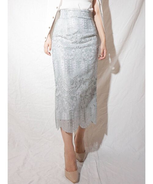 MERCURYDUO（マーキュリーデュオ）の「オーナメントエンブロイダリータイトスカート（スカート・レディース・アイボリー/ミント・SMALL/MEDIUM）」の5枚目の写真