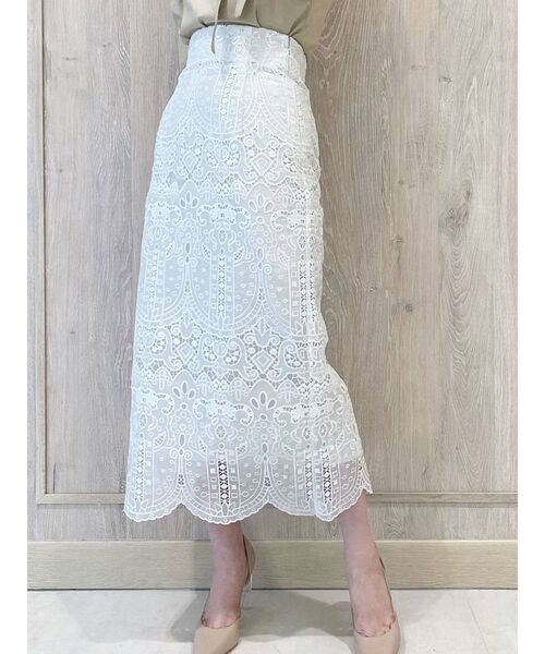 MERCURYDUO（マーキュリーデュオ）の「オーナメントエンブロイダリータイトスカート（スカート・レディース・アイボリー/ミント・SMALL/MEDIUM）」の9枚目の写真