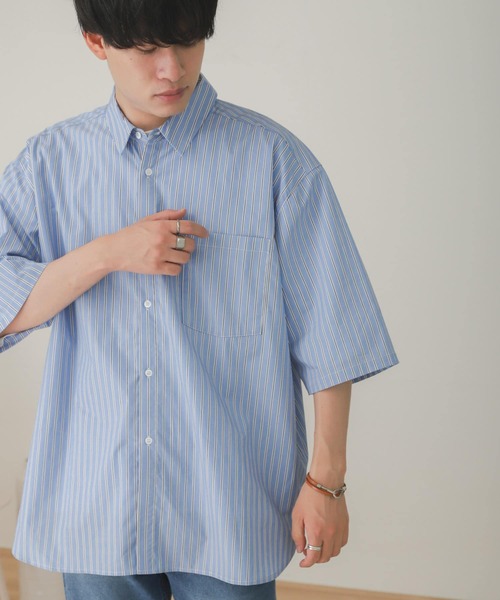 SENSE OF PLACE by URBAN RESEARCH（センスオブプレイスバイアーバンリサーチ）の「タイプライターエクストラルーズシャツ（シャツ/ブラウス・メンズ・ネイビー/ライトブルー/ホワイト・LARGE/MEDIUM）」の5枚目の写真