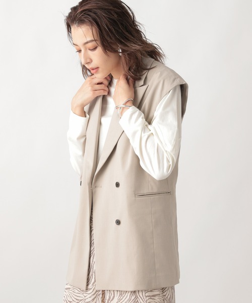 Ezick(エジック)の「カルゼダブルオーバージレ(テーラードジャケット・レディース・サンドグレー/ブラウン・FREE)」の15枚目の写真