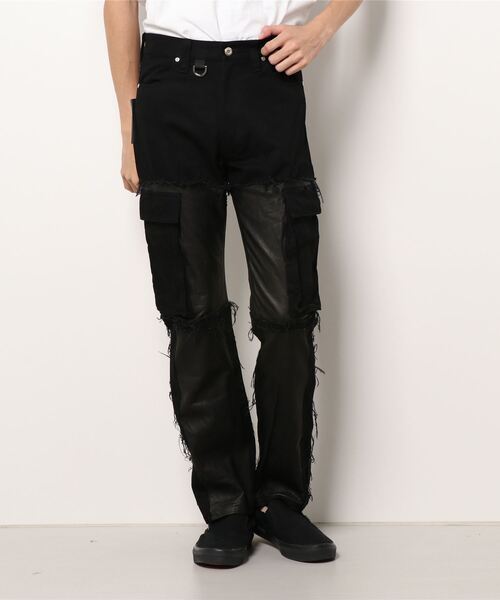 AVALONE（アヴァロン）の「【AVALONE / アヴァロン】TRASH BREEDS COWLEATHER DENIM PANTS（デニムパンツ・メンズ・ホワイト/ブラック・2/1）」の2枚目の写真