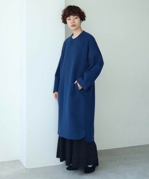 note et silence （ノートエシロンス）の「super100ショートビーバーノーカラーロングコート（ノーカラーコート・レディース・ブラック/レッド/ブルー/ライトベージュ・FREE）」の17枚目の写真