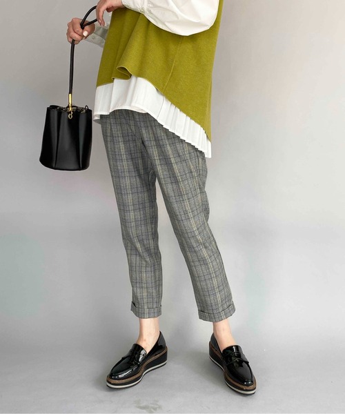 PICCIN(ピッチン)の「【日本製】裏起毛ウエストギャザーチェックパンツ(その他パンツ・レディース・グレー系その他/ブラウン系その他・S/M/L/XS)」の1枚目の写真