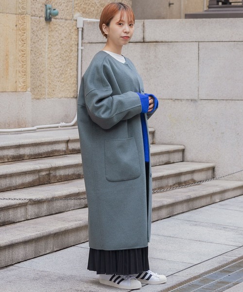 ITEMS URBANRESEARCH（アイテムズ アーバンリサーチ）の「リバーウールノーカラーコート（その他アウター・レディース・ブラウン/モカ/グリーン系その他/ライトベージュ・FREE）」の8枚目の写真