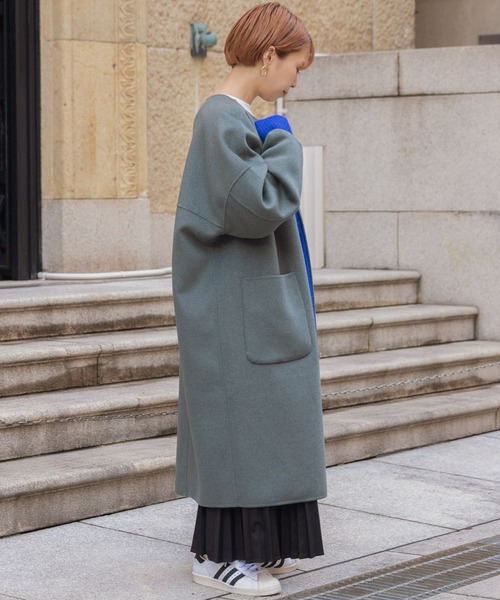 ITEMS URBANRESEARCH（アイテムズ アーバンリサーチ）の「リバーウールノーカラーコート（その他アウター・レディース・ブラウン/モカ/グリーン系その他/ライトベージュ・FREE）」の10枚目の写真