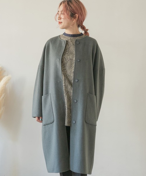 ITEMS URBANRESEARCH（アイテムズ アーバンリサーチ）の「リバーウールノーカラーコート（その他アウター・レディース・ブラウン/モカ/グリーン系その他/ライトベージュ・FREE）」の15枚目の写真